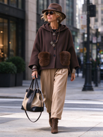 Chic Relaxed Hooded Faux Fur Pocket Wool Blend Coat