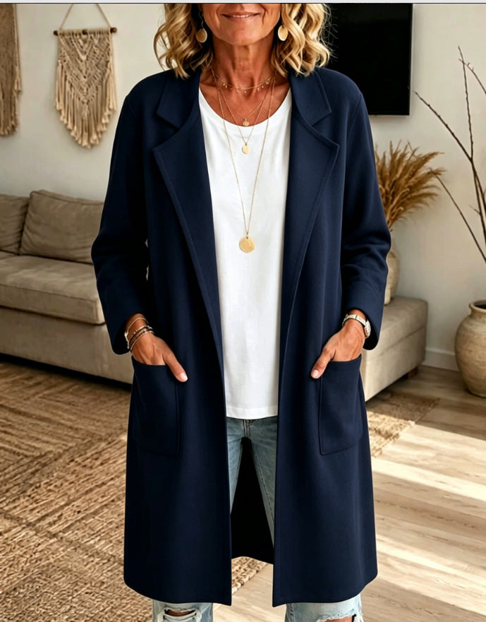 Cozy Open-Front Wool-Blend Longline Coat