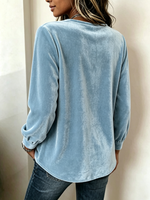 Elegant Soft Velvet Button-down Shirt Top