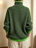 Cozy Contrast Stripe Turtleneck Knit Sweater
