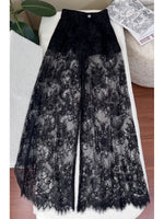 Elegant And Romantic Black Lace High-waisted Wide-leg Layered Trousers