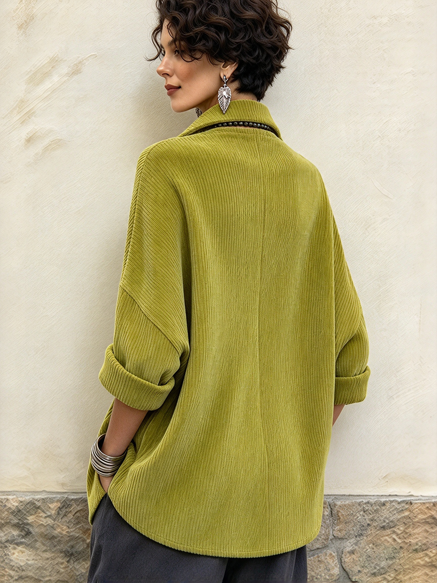 Chic Olive Green Corduroy Oversized Top