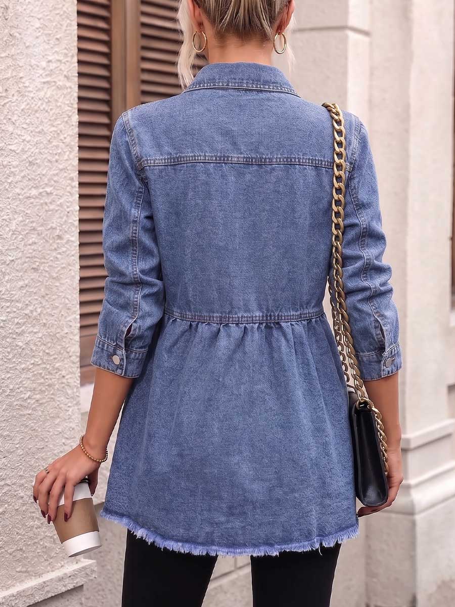 Women's Long-sleeve Casual Loose-fit Denim Shirt With Collar
