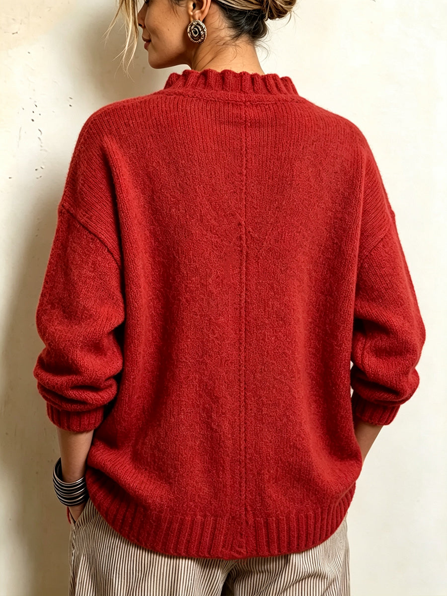 Cozy Textured Ruffled Button-Down Knit Cardigan