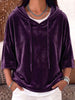 Women's Solid Color 3/4 Sleeve Casual Loose Velvet Hooded Top