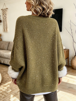 Glamorous Green Sequin Cardigan With Faux Fur Cuffs