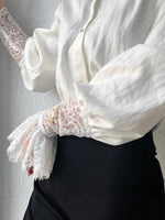 Elegant Lace-Paneled Bishop Sleeve Blouse