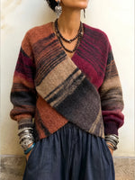 Boho Chic Multi-Color Striped Wrap Sweater