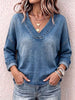 Women's V-neck Long-sleeved Casual Loose Denim Top