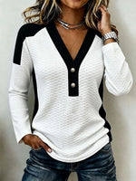 High Qulity Texture Color-block Knit Top