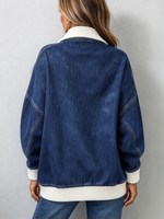 Casual Asymmetric Denim Contrast-knit Jacket