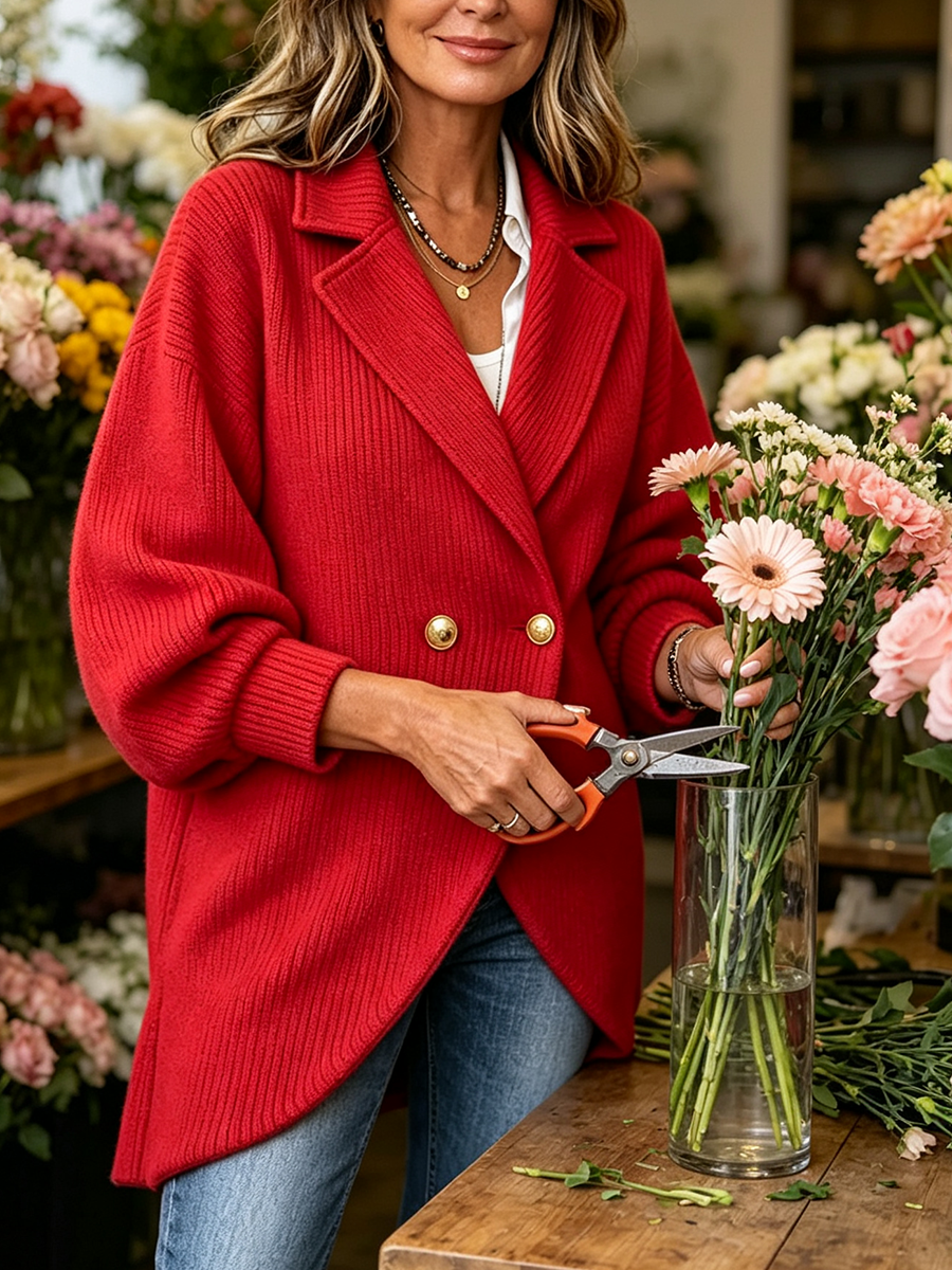 Elegant Oversized Tulip Hem Lapel Cardigan