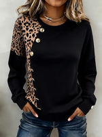 Casual Leopard-print Color-block Sweatshirt