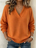 Solid Deep V Neck Drop Shoulder Loose Long Sleeve Knit Sweater
