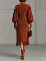 Suede-effect Fringe Midi Dress