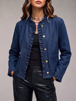 Casual Ruffled Cropped Denim Jacket