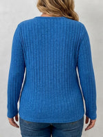 Long-sleeve V-neck Top With Vertical Ribbing And Metal Chain Detail