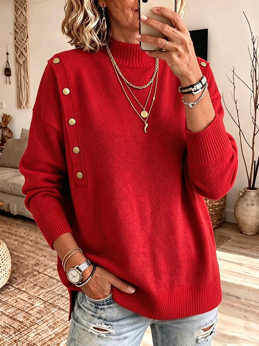 Chic Button-Detailed Ribbed Knit Pullover