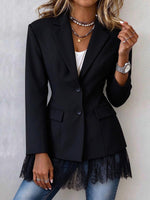 Women's Tailored Black Blazer With Lace Hem