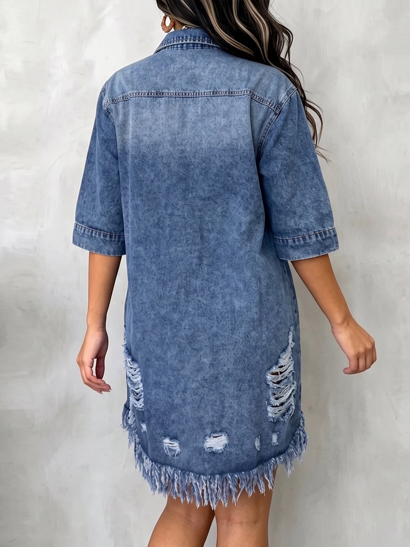 Loose Casual Ruffle Denim Mini Shirt Dress