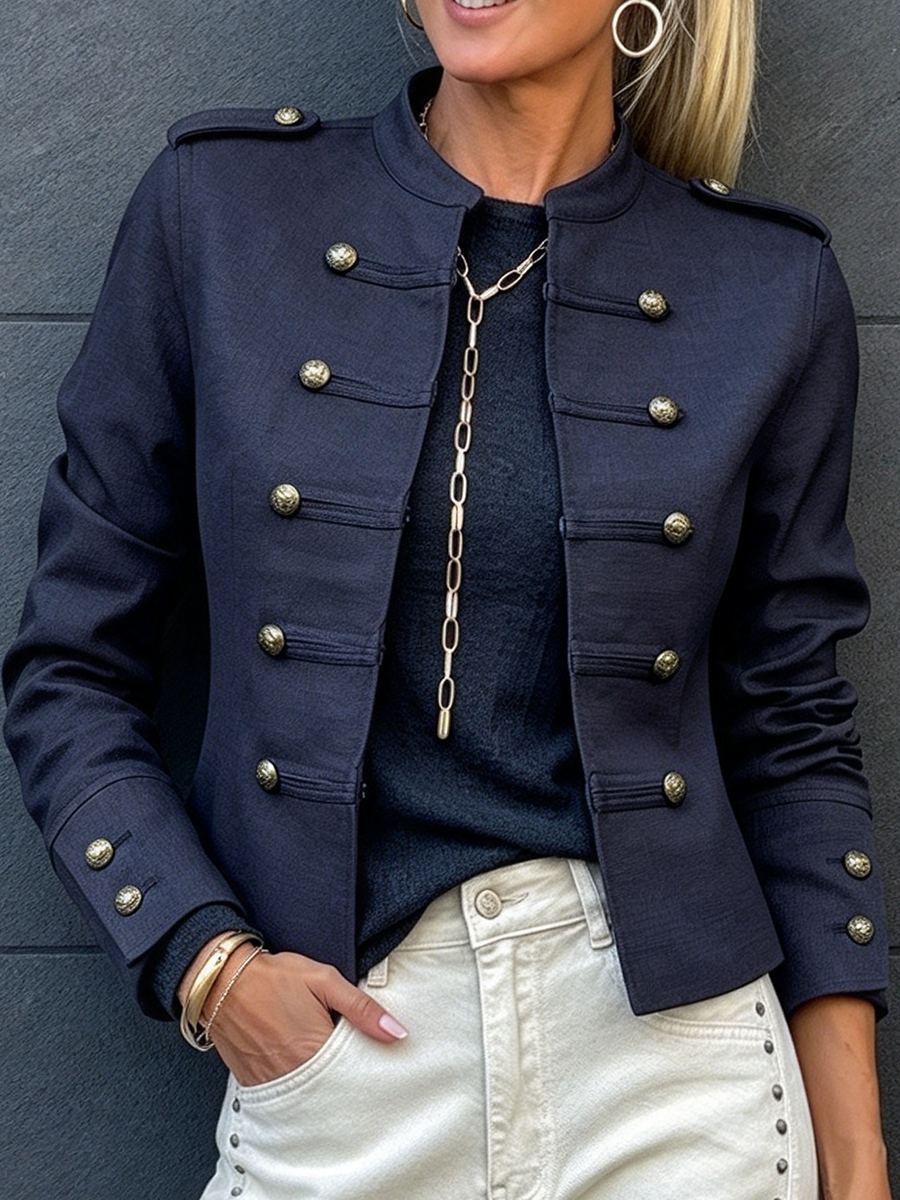 Casual Chic Vintage Military Cotton Cropped Jacket