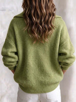 Fuzzy Knit Deep V-Neck Polo Collar Sweater