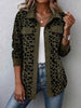 Contrast Rib Collar Leopard Print Corduroy Long Sleeve Shirt Jacket