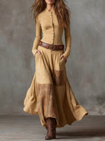 Women's Stand Collar Long Sleeve Slim Fit Plaid Print Asymmetrical Patchwork Dress