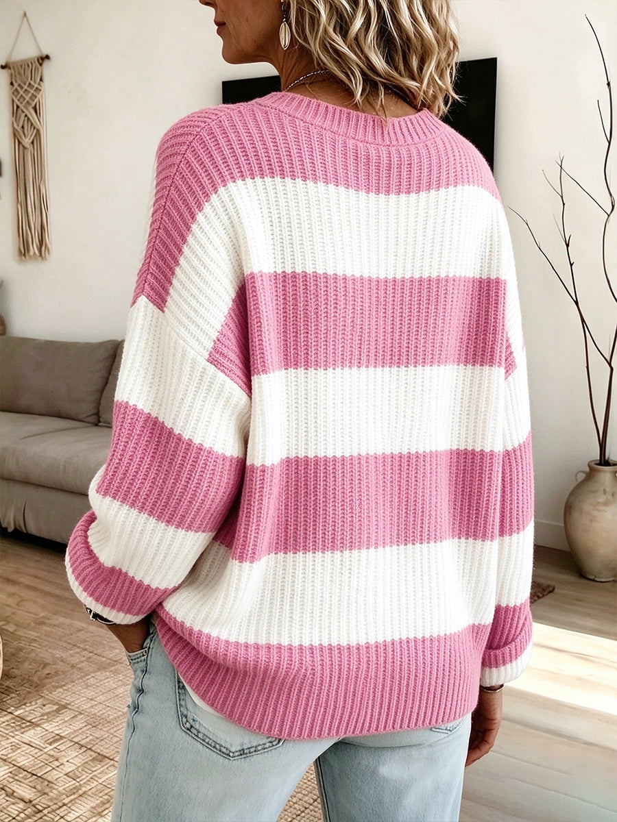 Cozy Striped V-Neck Knit Pullover