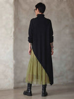 Cozy Turtleneck Asymmetric Hem False Two-piece Maxi Dress