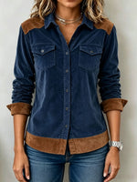 Casual Color-block Corduroy Western-style Shirt Jacket