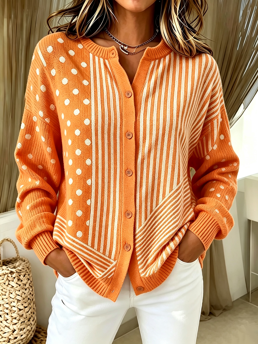 Chic Reversible Orange And White Cardigan