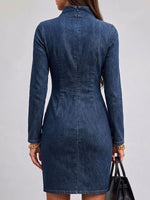 Women's Solid Color Stand Collar Long Sleeve Casual Loose Denim Dress