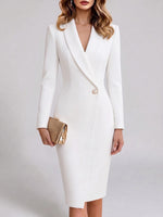 Women's Solid Color Lapel Long-sleeve Casual Loose Blazer Dress
