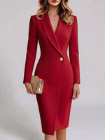 Women's Solid Color Lapel Long-sleeve Casual Loose Blazer Dress
