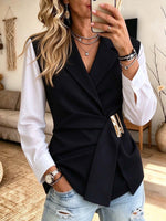 Women's 2-in-1 Layered Look Top With Gold Buckle