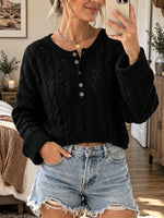 Comfortable Cable-knit Henley Sweater