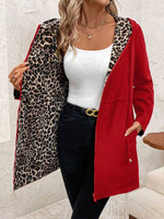 Women's Leopard Print Long-sleeve Casual Loose Reversible Drawstring Jacket