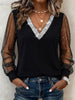 Sequin V-neck Mesh Long-sleeve Casual Top