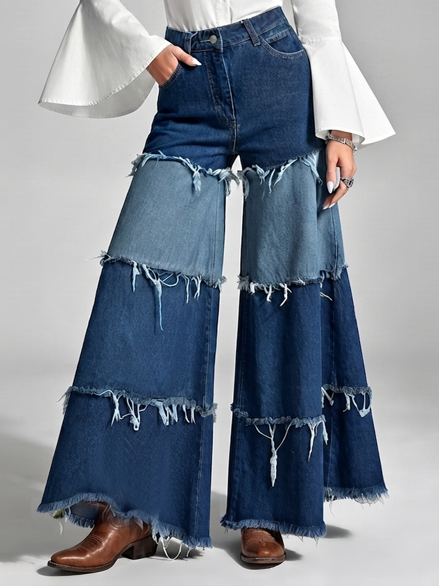 Boho Patchwork Wide-leg Denim Jeans