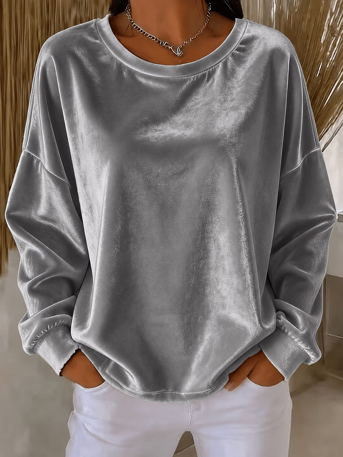 Chic Velvet Drop-Shoulder Sweatshirt