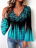 Striking Teal Filigree Bell Sleeve Top