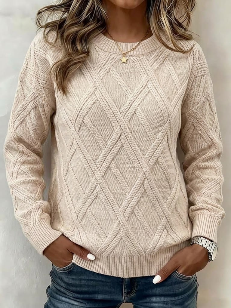 Crew-neck Diamond Cable-knit Sweater