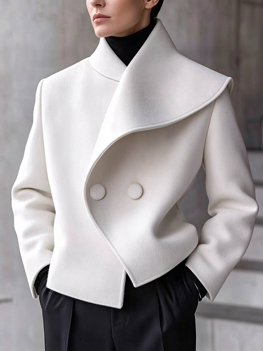 Women's Solid Color Asymmetric Neck Long-sleeve Loose Casual Jacket