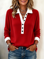 Chic Contrast Button-down Ribbed Knit Top