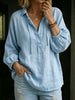 Women's Solid Color Collared Long-sleeved Casual Loose Cotton Linen Pullover