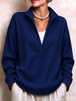 Women's Waffle Knit Split V-neck Pullover Sweater With Collar