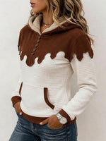 Women's Casual Loose-fit Color-block Hooded Top With Collar And Long Sleeves