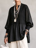 Elegant Mixed-Media Ribbed Peplum Tunic