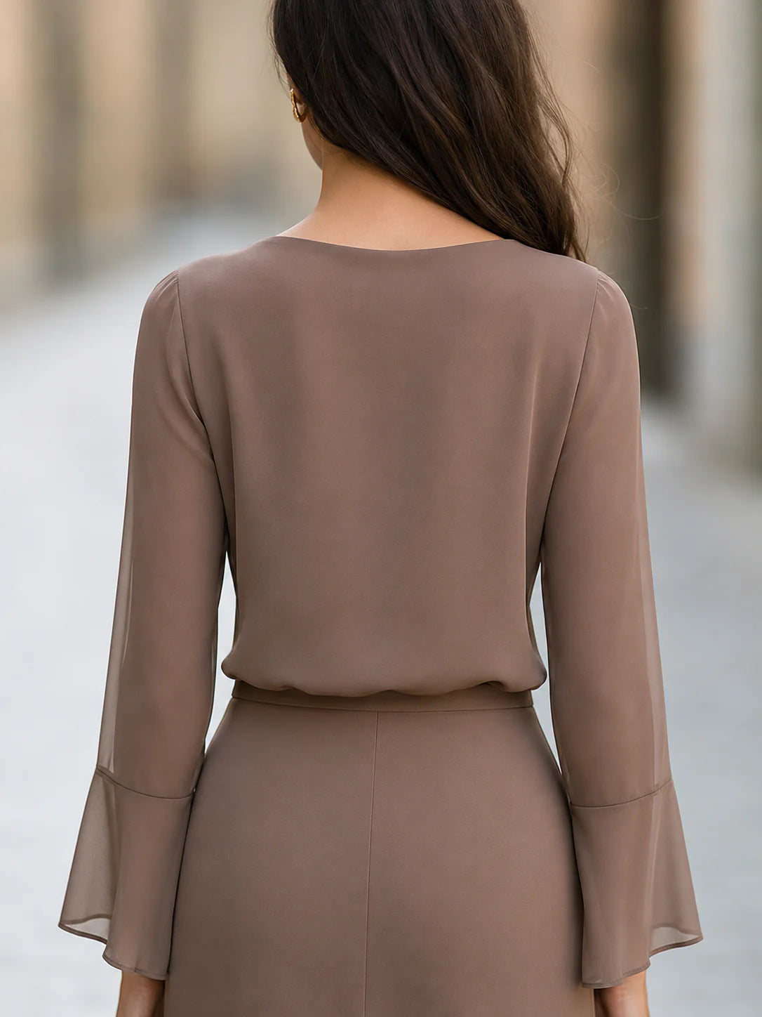 Long-sleeve Top With An Elegant Draped Collar